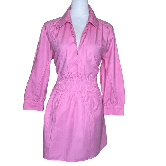 Zara Women's Cotton Poplin Pink Long Sleeve Shirt Dress Barbiecore Plus Sz XL - Picture 2 of 12